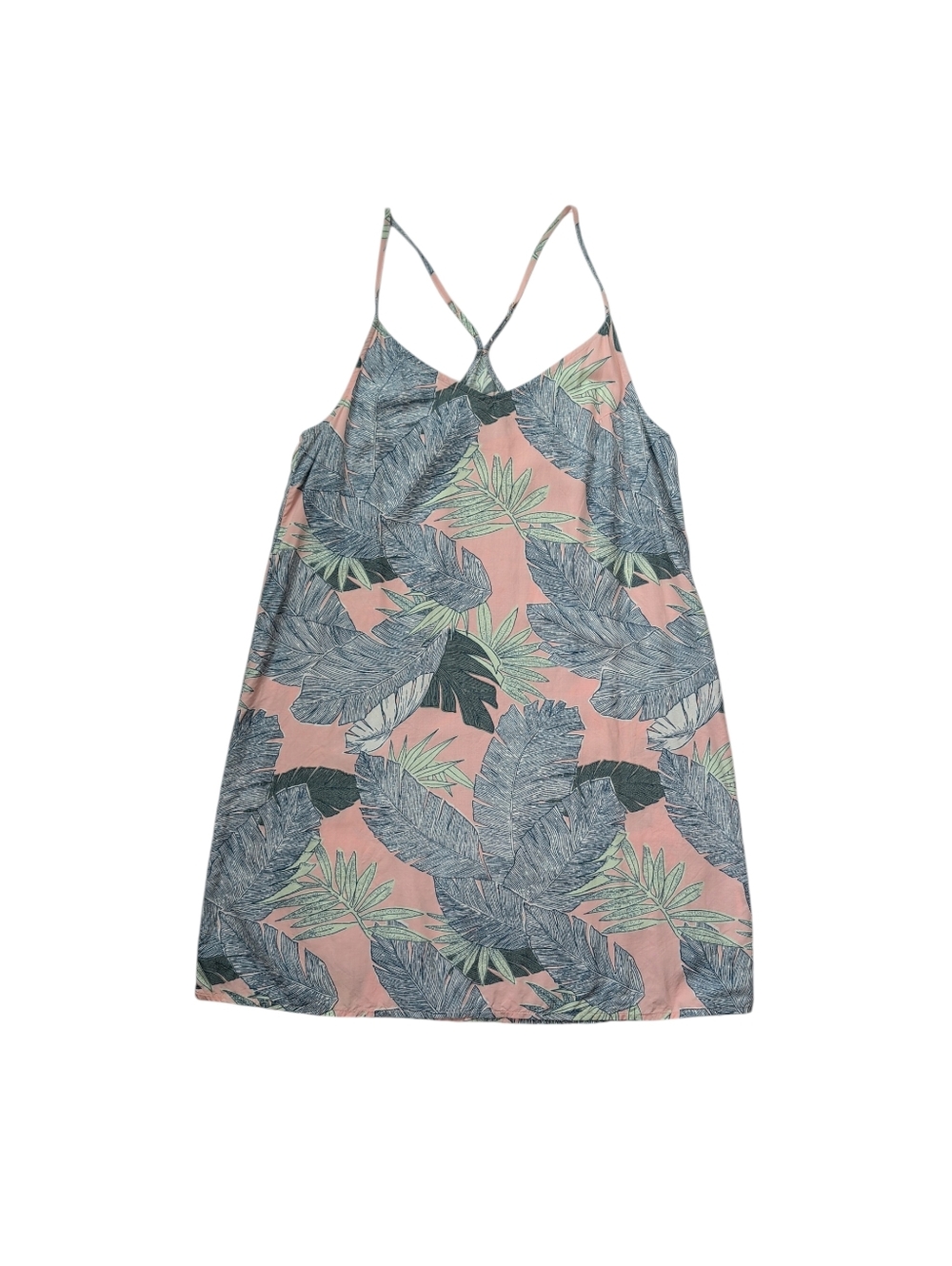 Vans Tropical Palm Leaf Cami Style Mini Dress SMALL Pink Sage Blue